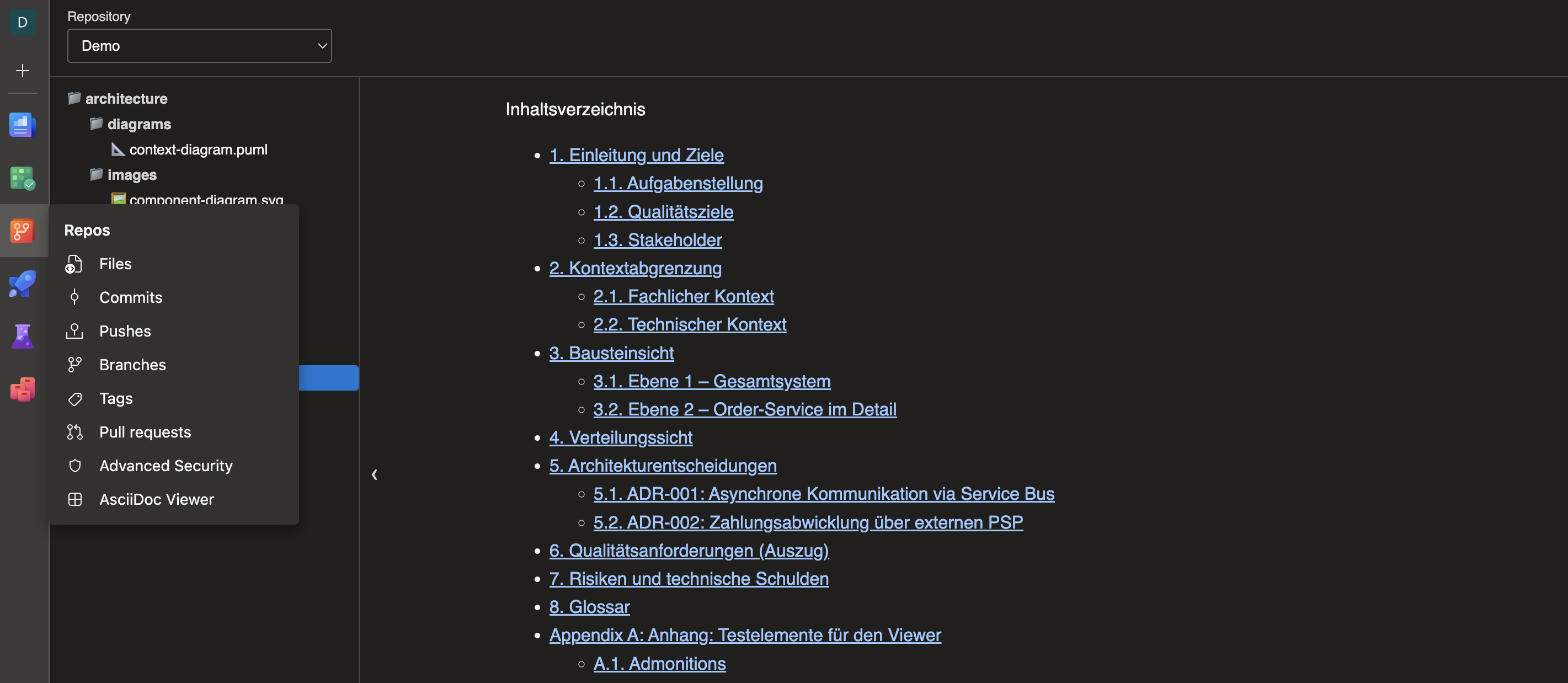 File tree and AsciiDoc preview