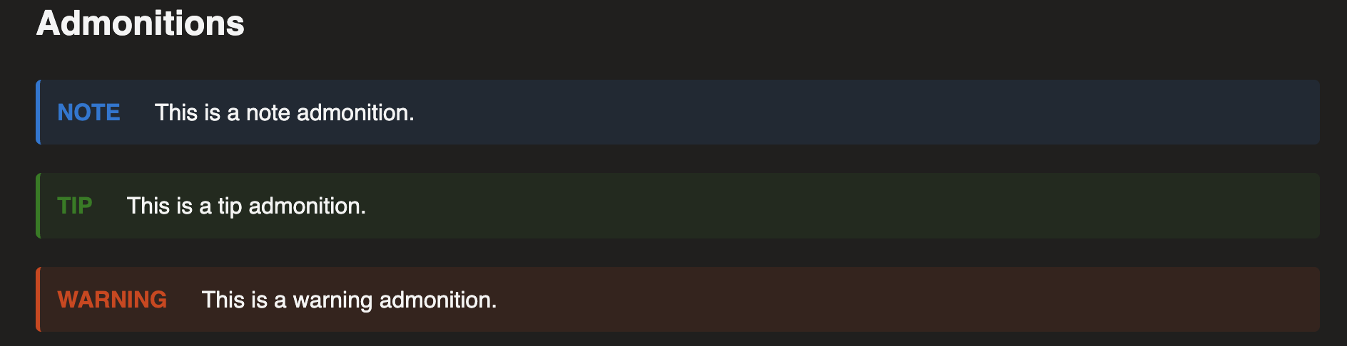 Dark theme and admonitions